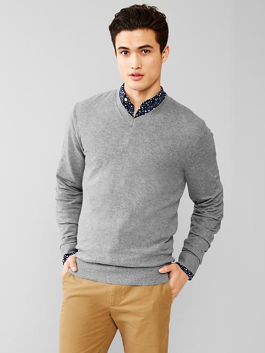 Image number 1 showing, Cotton slub V-neck sweater
