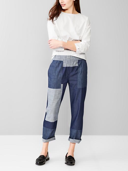 1 of 8 showing, with the color indigo of product Patchwork jogger pants