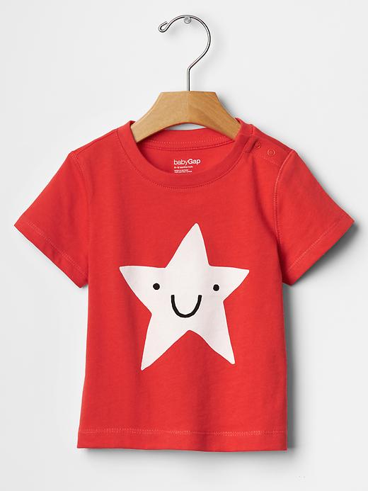 1 of 8 showing, with the color hula red of product Graphic crew tee