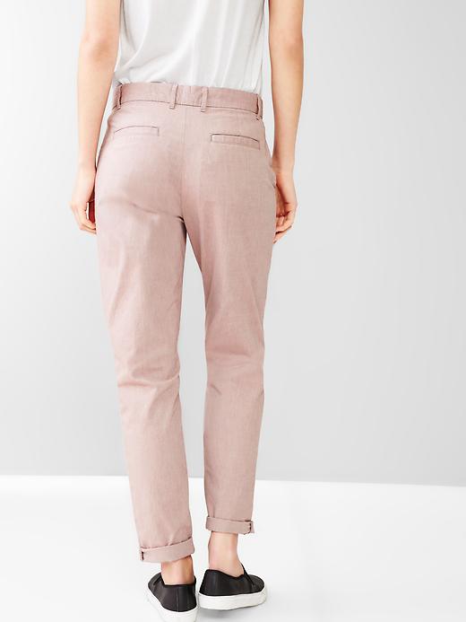 2 of 8 showing, with the color fig of product NEW!  Broken-in straight chambray pants