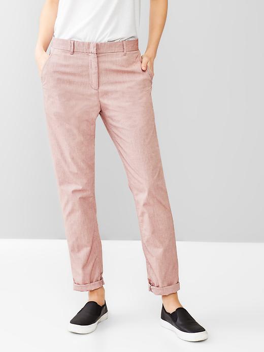 1 of 8 showing, with the color fig of product NEW!  Broken-in straight chambray pants