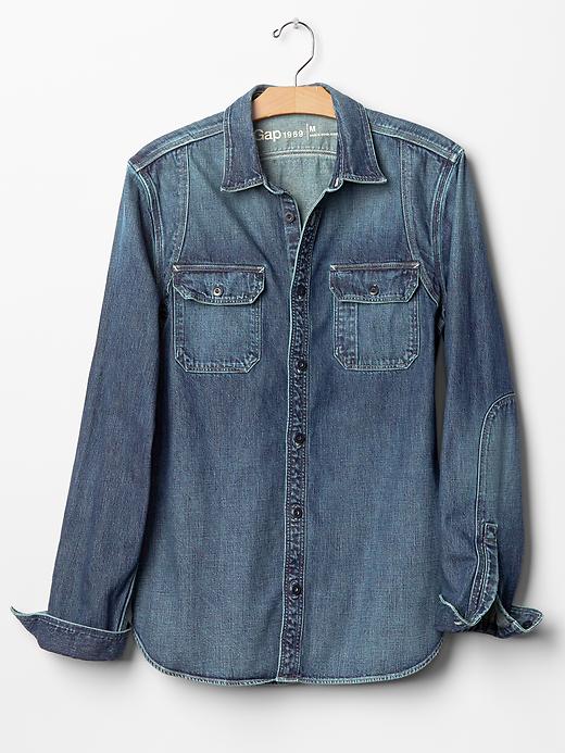 2 of 8 showing, with the color tinted indigo of product Reinforced denim worker shirt