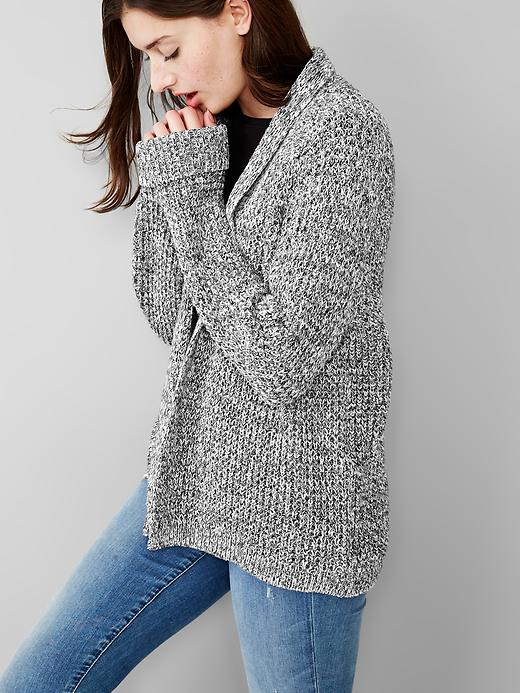2 of 8 showing, with the color marled grey heather of product Marled shawl cardigan