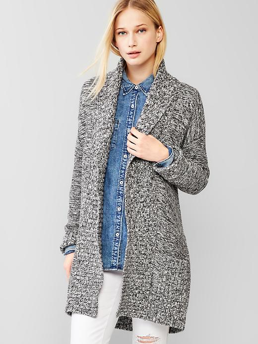 Image number 1 showing, Long marled shawl cardigan