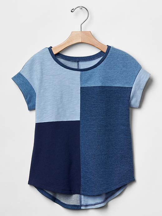 1 of 8 showing, with the color indigo of product Indigo patchwork tee