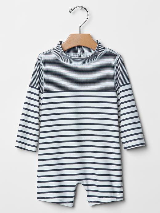 1 of 8 showing, with the color french navy of product Mix-stripe rashguard one-piece