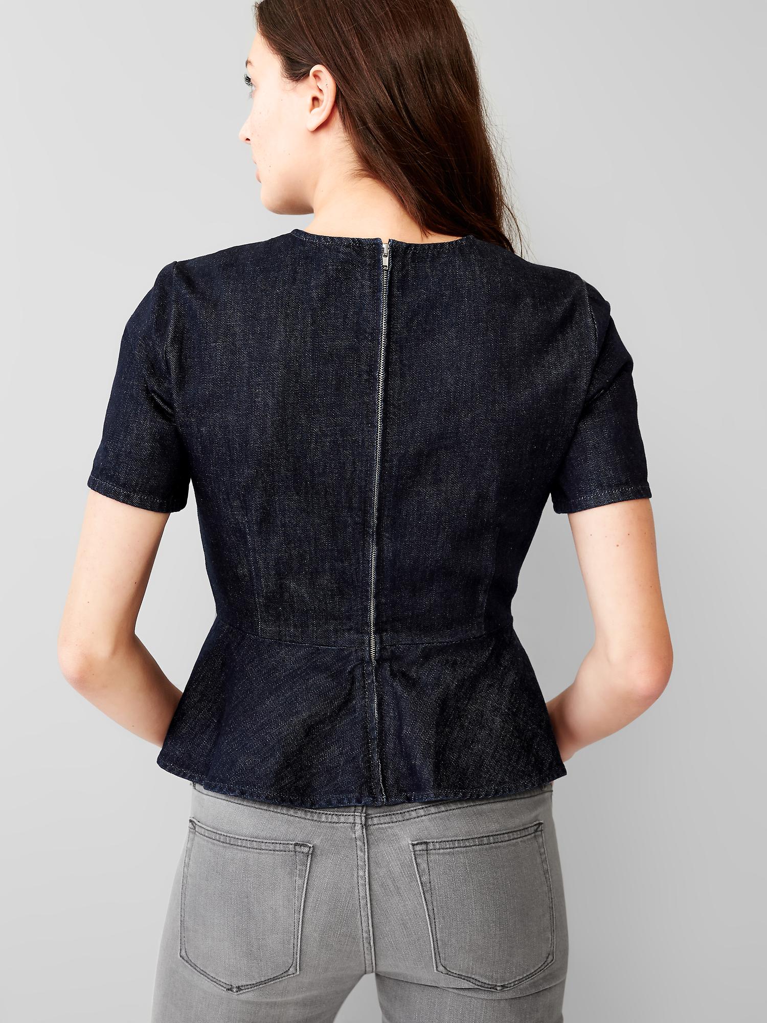 Gap Women's Cropped Denim Button Up Top Western Boho Shirt