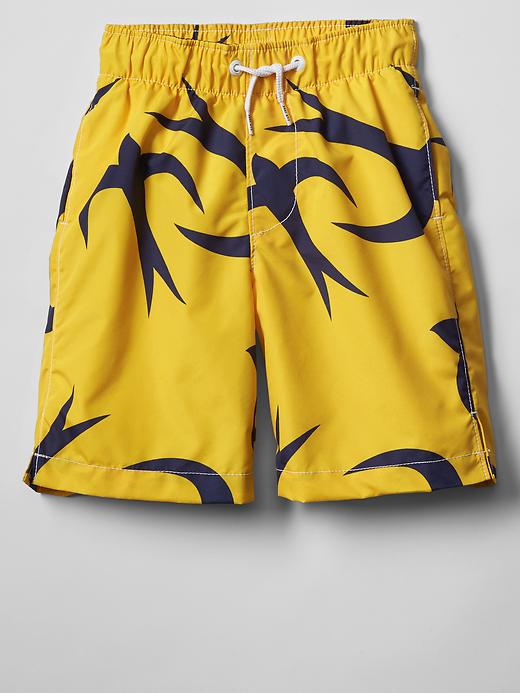 1 of 8 showing, with the color yellow of product Swallow print swim trunks