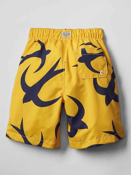 2 of 8 showing, with the color yellow of product Swallow print swim trunks
