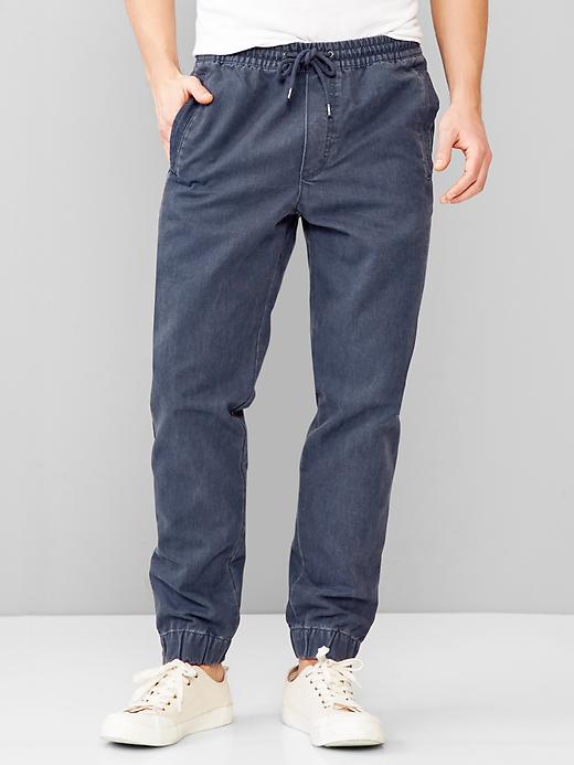 1 of 8 showing, with the color navy of product Canvas zip joggers