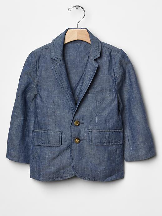 1 of 8 showing, with the color indigo chambray of product Chambray blazer