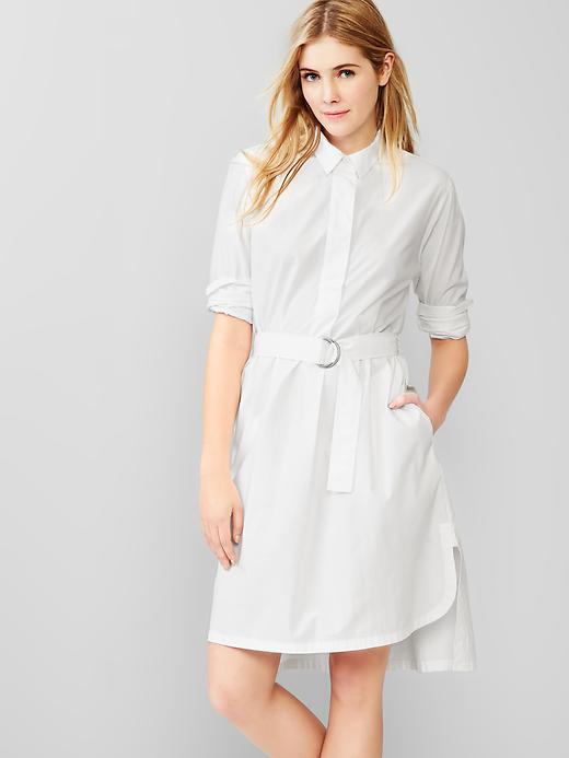 1 of 8 showing, with the color white of product Belted shirttail dress