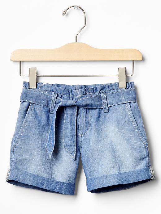 Image number 1 showing, Linen-blend paperbag shorts