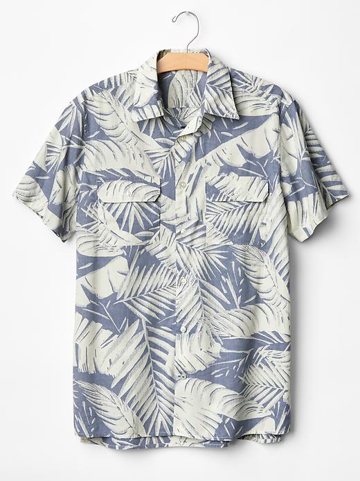 2 of 8 showing, with the color blue surf of product Oversized palm print popover shirt