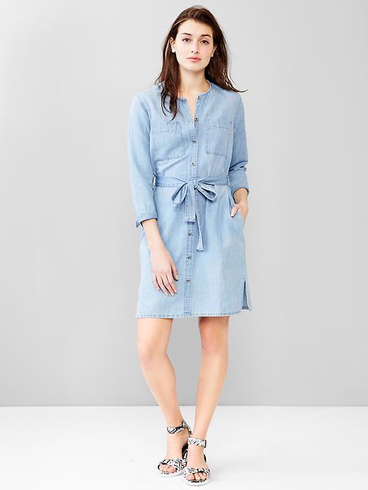 Image number 1 showing, 1969 linen denim belted shirtdress