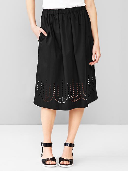 1 of 8 showing, with the color true black of product Laser-cut midi skirt