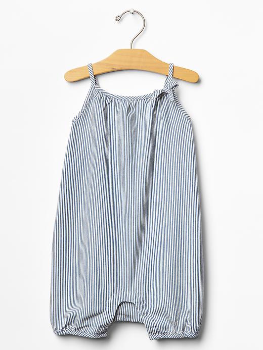 1 of 8 showing, with the color indigo stripe of product Railroad stripe denim one-piece