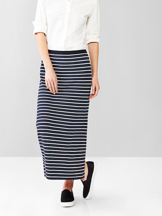 1 of 8 showing, with the color navy stripe of product Stripe slit maxi skirt