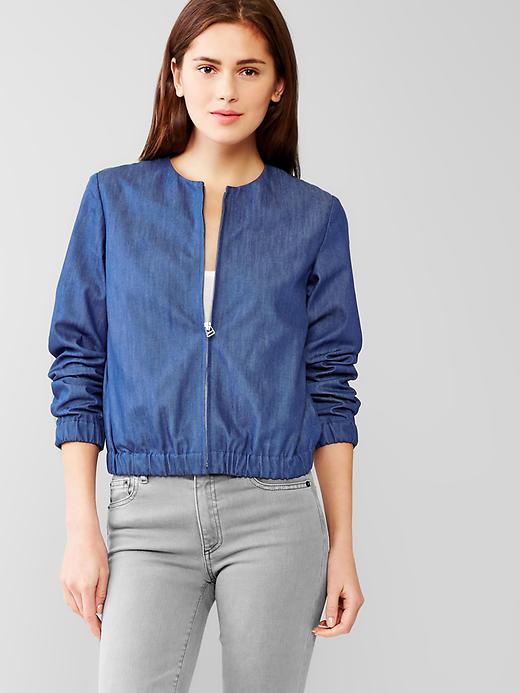 1 of 8 showing, with the color dark indigo of product Denim bomber jacket