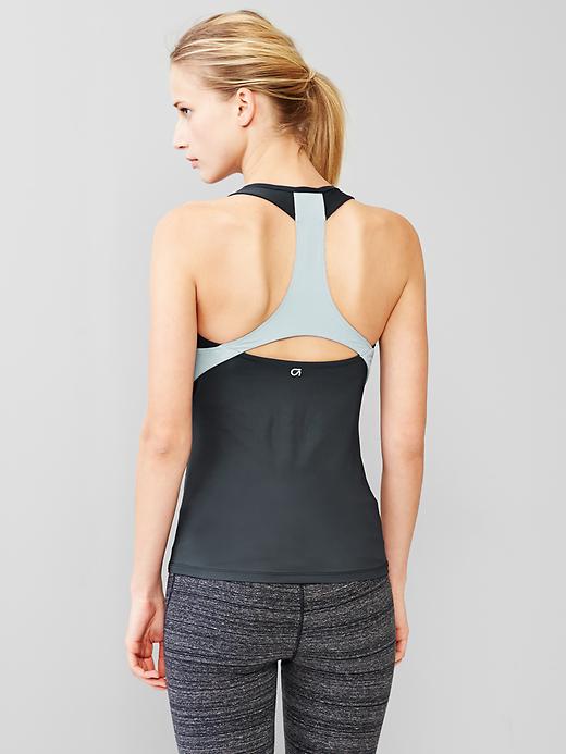 1 of 8 showing, with the color cool lake blue of product GapFit racerback tank with built-in bra