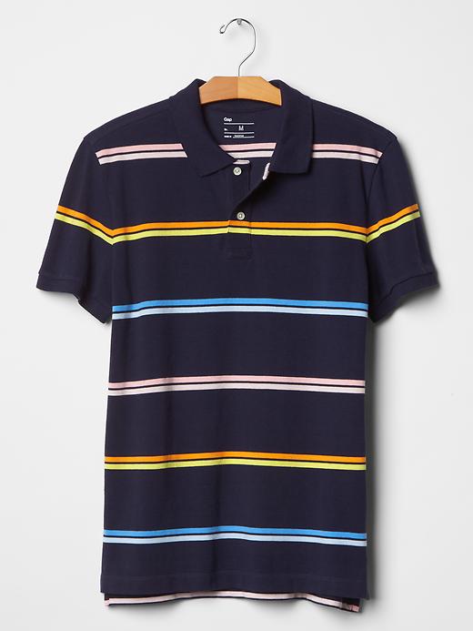 2 of 8 showing, with the color navy stripe of product Double-stripe pique polo