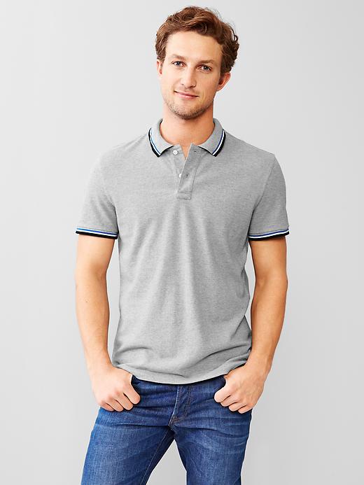 1 of 8 showing, with the color heather grey of product Contrast-trim pique polo