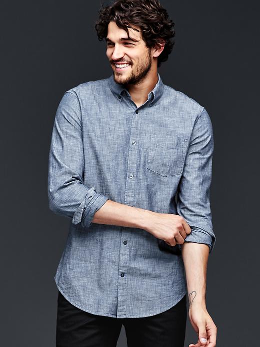 View large product image 1 of 3. Clean chambray shirt