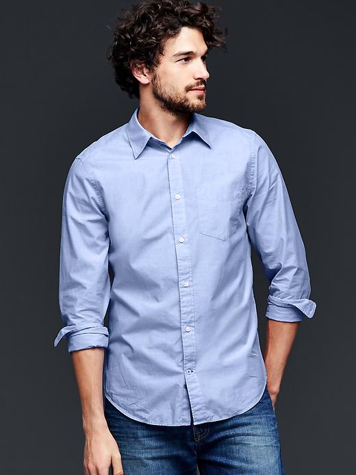 1 of 8 showing, with the color blue of product Lived-in wash solid shirt