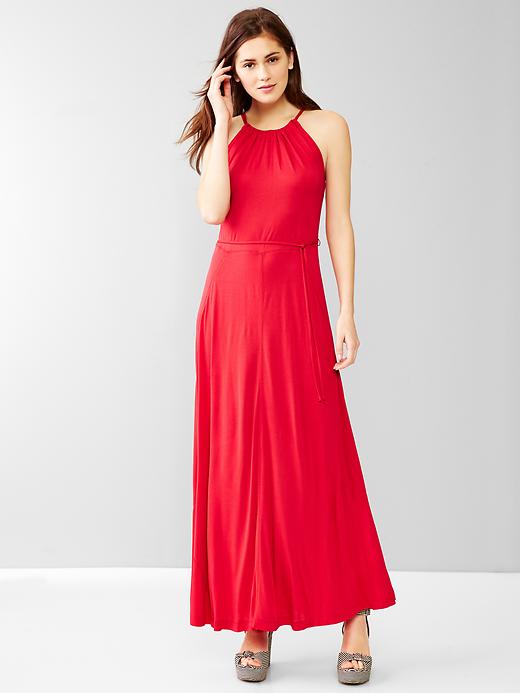 1 of 8 showing, with the color pure red of product Panel maxi dress
