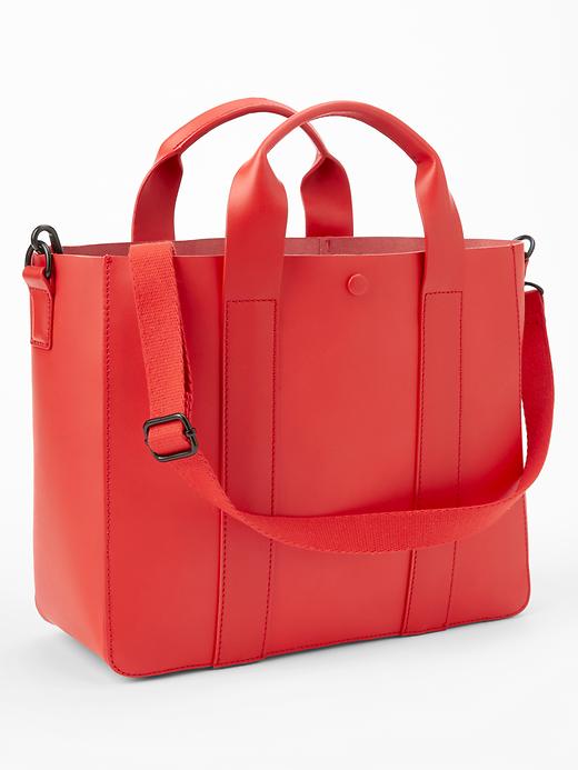 1 of 8 showing, with the color poster red of product Leather tote crossbody
