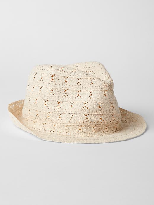 1 of 8 showing, with the color snow cap of product Crocheted fedora