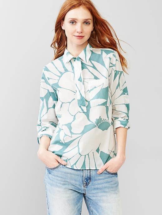 1 of 8 showing, with the color tropical leaf print of product Tropical roll-sleeve popover