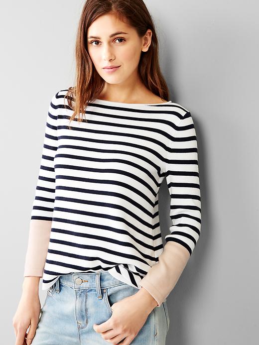 2 of 8 showing, with the color dark night of product Stripe boatneck A-line sweater
