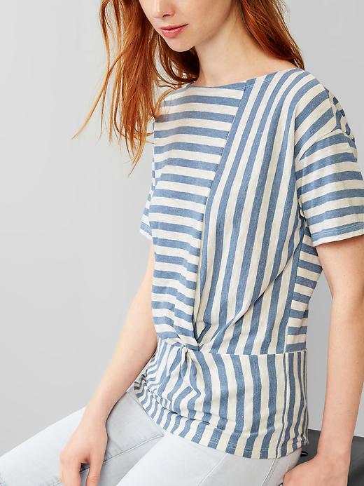 2 of 8 showing, with the color blue stripe of product Stripe knot peplum tee