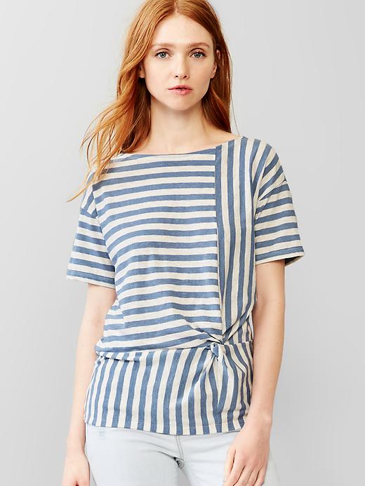 1 of 8 showing, with the color blue stripe of product Stripe knot peplum tee