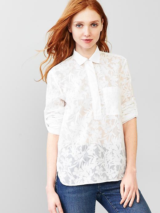 1 of 8 showing, with the color optic white of product Floral burnout roll-sleeve popover