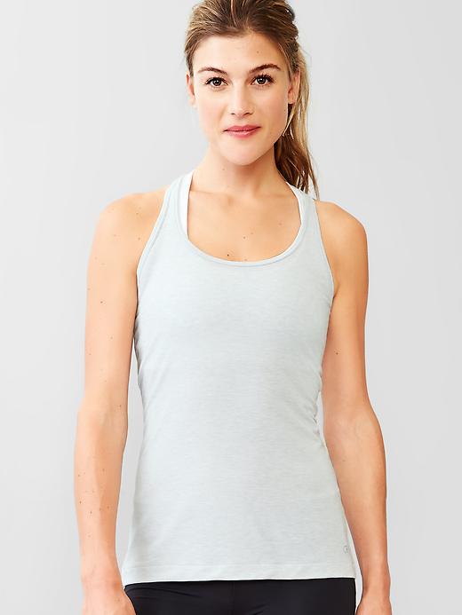 1 of 8 showing, with the color pearl blue of product GapFit Breathe Heathered Tank