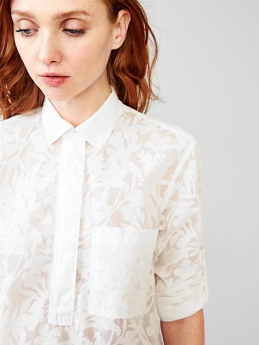 2 of 8 showing, with the color optic white of product Floral burnout roll-sleeve popover