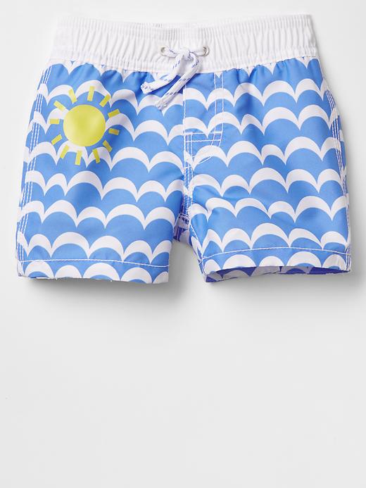 1 of 8 showing, with the color union blue of product Sunshine wave swim trunks