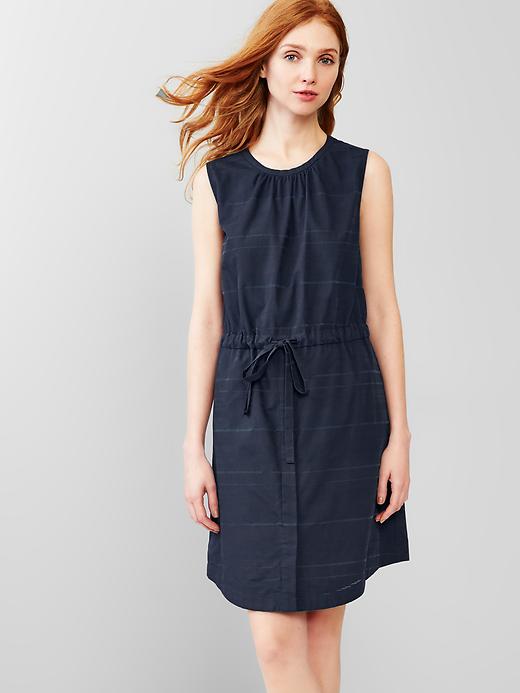 1 of 8 showing, with the color new classic navy of product Burnout stripe tie-waist dress