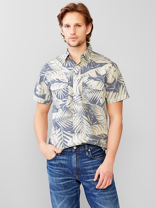 1 of 8 showing, with the color blue surf of product Oversized palm print popover shirt