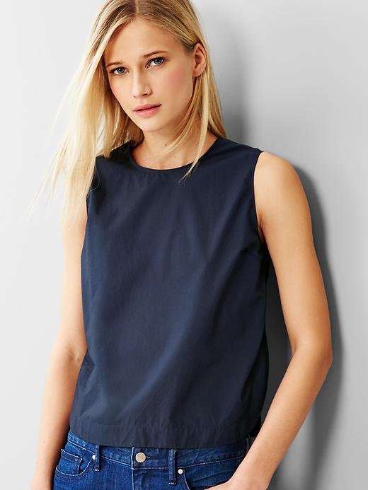 1 of 8 showing, with the color true indigo of product Poplin sleeveless top