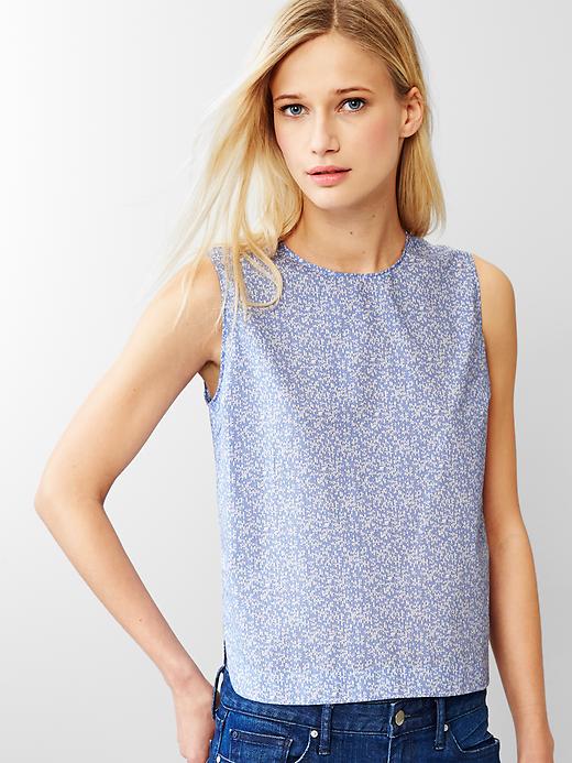 1 of 8 showing, with the color blue print of product Poplin sleeveless top