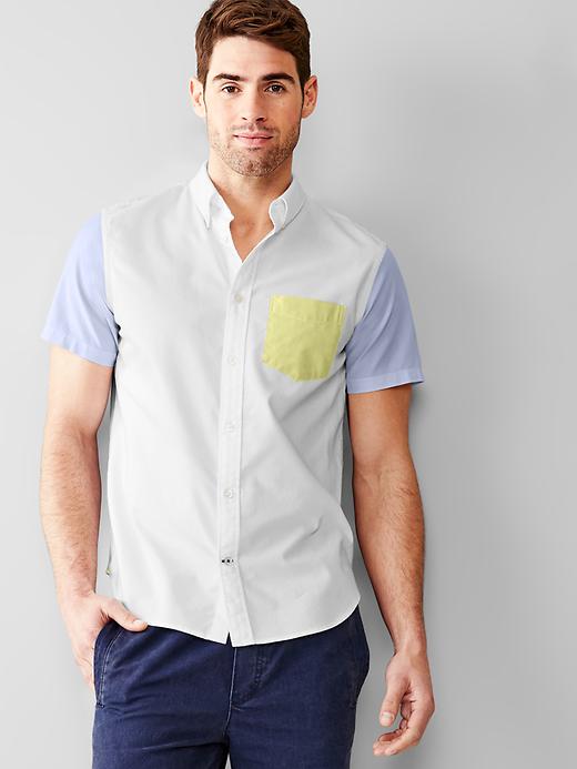 1 of 8 showing, with the color optic white of product Colorblock oxford shirt