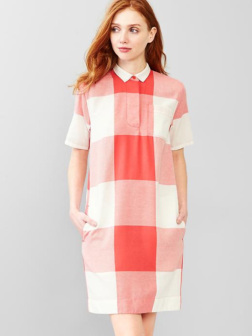 1 of 8 showing, with the color red plaid of product Checkered shirtdress