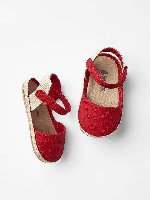 1 of 8 showing, with the color pure red of product Eyelet espadrille sandals