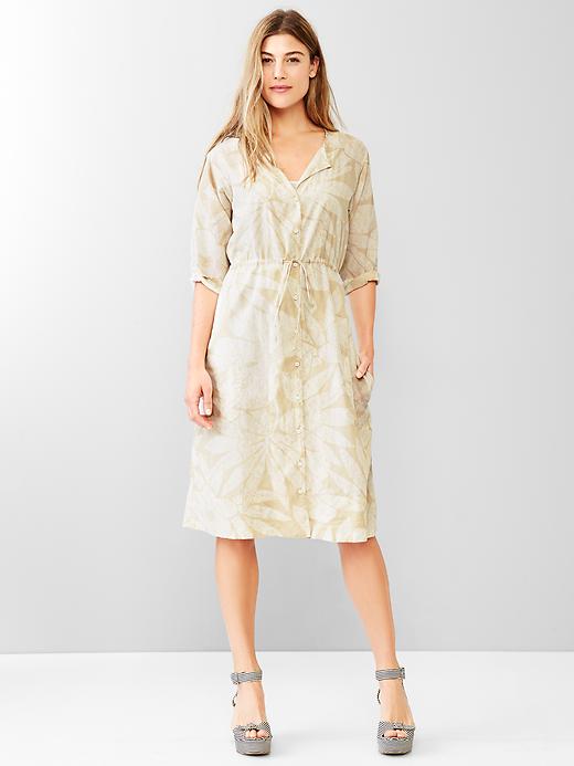 1 of 8 showing, with the color anchorage cream of product Printed tie-waist shirtdress
