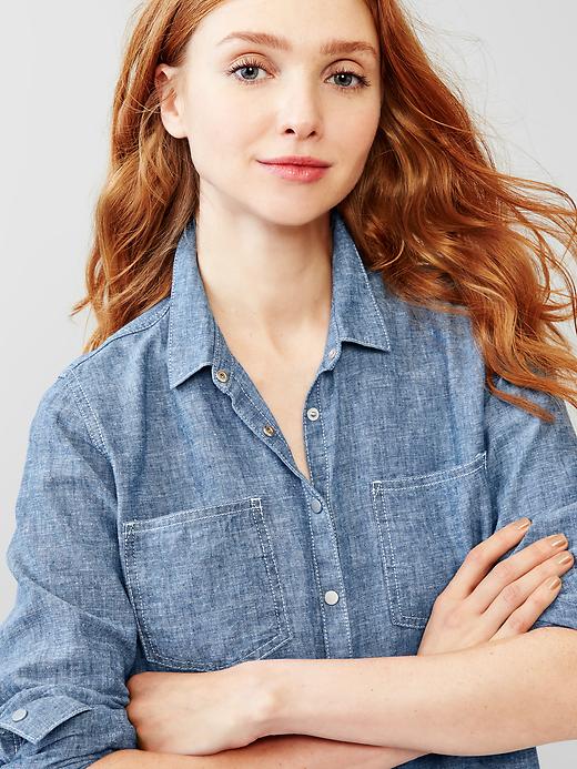2 of 8 showing, with the color rinse linen of product 1969 linen denim shirt