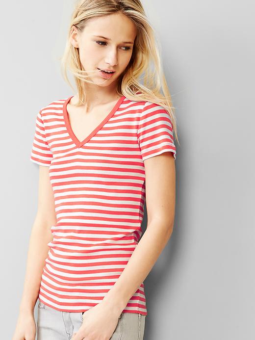 1 of 8 showing, with the color coral stripe of product Modern stripe V-neck tee