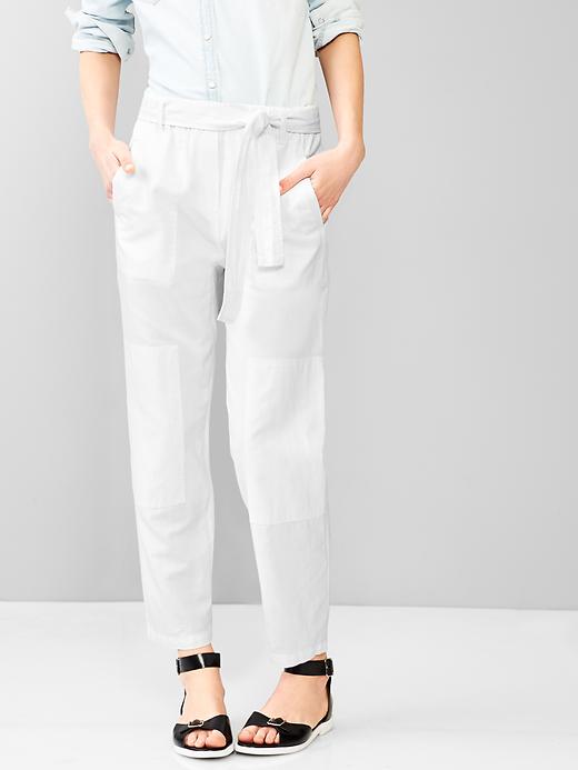 1 of 8 showing, with the color optic white of product Linen paperbag-waist pants